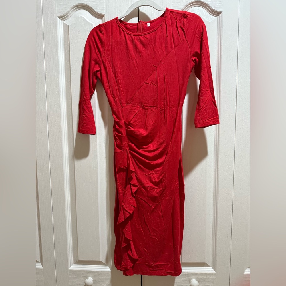 Amazon Elegant Red Long Sleeve Dress